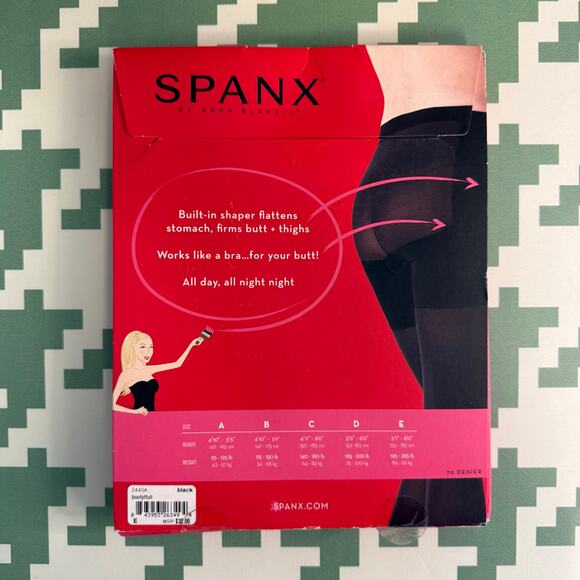 Spanx Bootyfull Opaque All Day Shaping Tights Pantyhose Hosiery Black Size E NWT - Picture 2 of 5